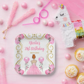 誕生日パーティーレッドヘアプリンセスインピンク ペーパープレート (パーティー)