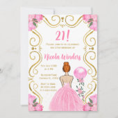 誕生日パーティーレッドヘアプリンセスインピンク 招待状 (正面)