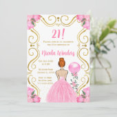 誕生日パーティーレッドヘアプリンセスインピンク 招待状 (スタンド正面)