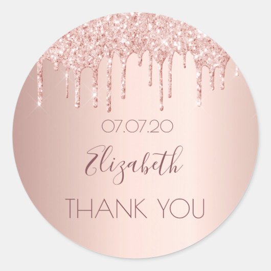 誕生日パーティーローズゴールドのドリップスありがとう ラウンドシール (正面)