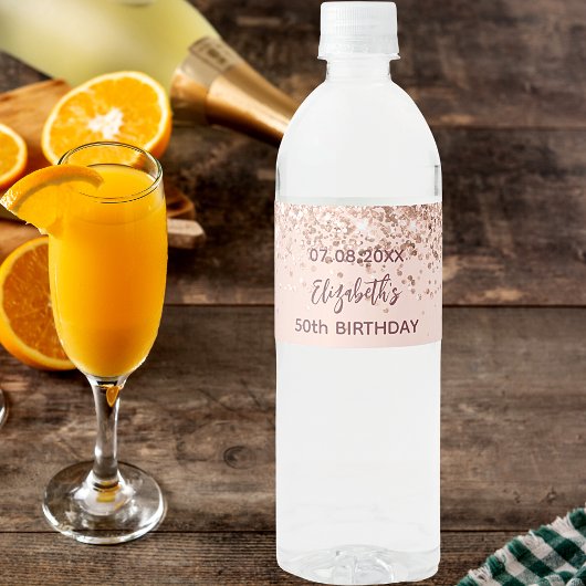 誕生日パーティーローズゴールドの柔らかな桜色の輝き ペットボトルラベル