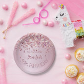 誕生日パーティーローズゴールドグリッター グラマラス ピンク ペーパープレート (パーティー)