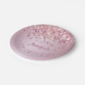 誕生日パーティーローズゴールドグリッター グラマラス ピンク ペーパープレート (アングル)