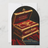 誕生日パーティーヴィンテージ金ゴールド赤い宝石ボックス 招待状 (正面)