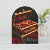 誕生日パーティーヴィンテージ金ゴールド赤い宝石ボックス 招待状 (スタンド正面)