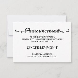 誕生日パーティー中止のお知らせカード 案内状