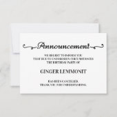 誕生日パーティー中止のお知らせカード 案内状 (正面)