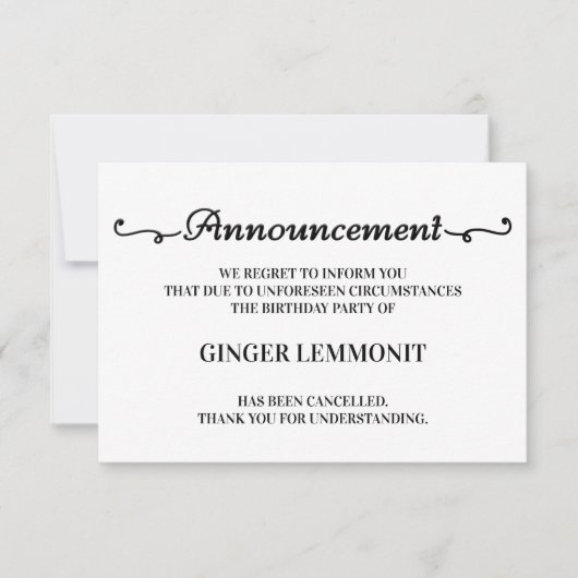 誕生日パーティー中止のお知らせカード 案内状 (正面)