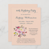 誕生日パーティー任意の年齢の水色の花 招待状 (正面/裏面)