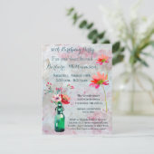 誕生日パーティー任意の年齢の水色の花 招待状 (スタンド正面)