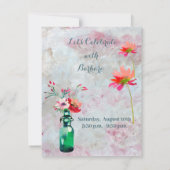 誕生日パーティー任意の年齢の水色の花 招待状 (裏面)