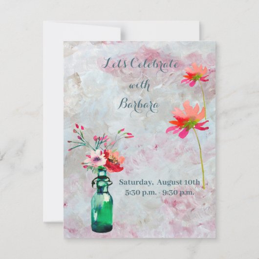 誕生日パーティー任意の年齢の水色の花 招待状 (裏面)