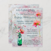 誕生日パーティー任意の年齢の水色の花 招待状 (正面/裏面)