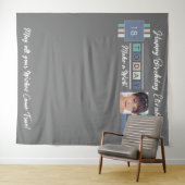 誕生日パーティー任意の年齢フォトグレー18背景 タペストリー (インサイチュ(横))