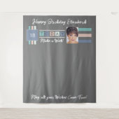 誕生日パーティー任意の年齢フォトグレー18背景 タペストリー (正面)