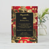 誕生日パーティー任意の年齢金ゴールド赤フローラ 招待状 (スタンド正面)