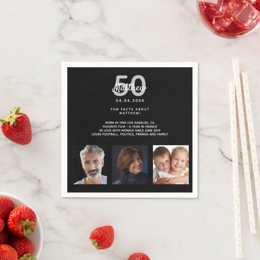 誕生日パーティー写真おもしろいファクト白黒男 スタンダードカクテルナプキン (インサイチュ)