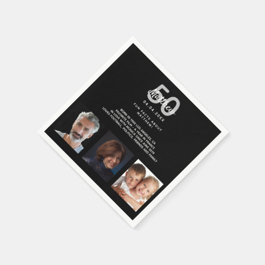 誕生日パーティー写真おもしろいファクト白黒男 スタンダードカクテルナプキン (角)