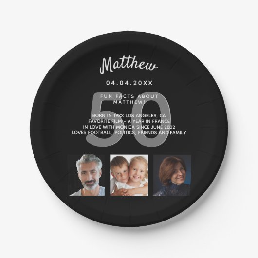 誕生日パーティー写真おもしろいファクト白黒男 ペーパープレート (正面)