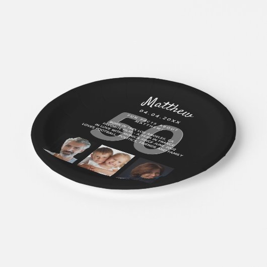 誕生日パーティー写真おもしろいファクト白黒男 ペーパープレート (アングル)