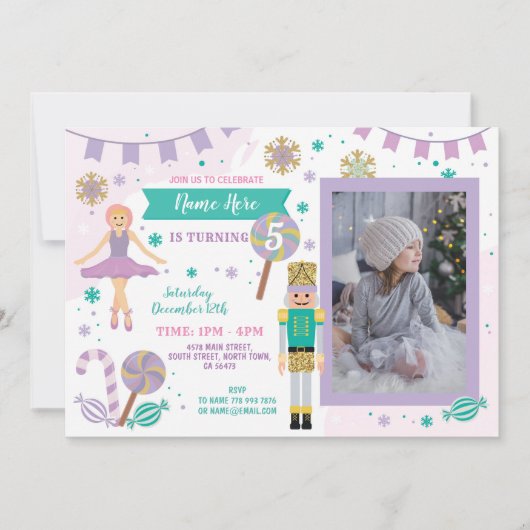 誕生日パーティー写真くるみクラッカークリスマスバレエ 招待状 (正面)