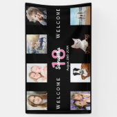 誕生日パーティー写真コラージュの女の子ブラック 横断幕 (縦)