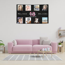 誕生日パーティー写真コラージュの女の子ブラック 横断幕