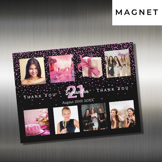 誕生日パーティー写真コラージュ黒サンキューカード マグネット招待状