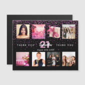 誕生日パーティー写真コラージュ黒サンキューカード マグネット招待状 (正面/裏面)