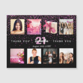 誕生日パーティー写真コラージュ黒サンキューカード マグネット招待状 (正面)