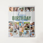 誕生日パーティー写真コラージュ グレー カスタム タペストリー (正面)