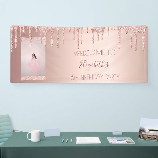 誕生日パーティー写真バラ金ゴールドへようこそ 横断幕 (トレードショー)