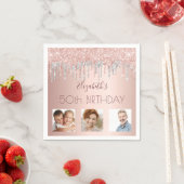 誕生日パーティー写真バラ金ゴールドグリッターピンクシルバー スタンダードカクテルナプキン (インサイチュ)