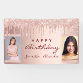 誕生日パーティー写真バラ金ゴールドグリッター友だち 横断幕 (横)