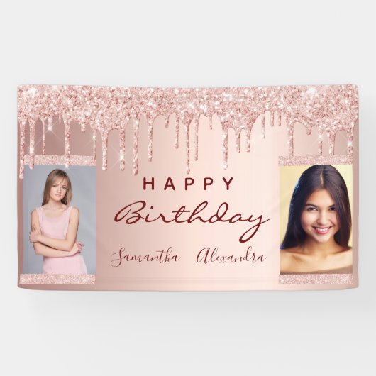 誕生日パーティー写真バラ金ゴールドグリッター友だち 横断幕 (横)