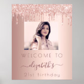 誕生日パーティー写真バラ金ゴールドグリッター歓迎 ポスター (正面)