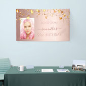 誕生日パーティー写真バラ金ゴールドピンクの星 横断幕 (トレードショー)