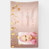 誕生日パーティー写真バラ金ゴールドピンクの星 横断幕 (縦)