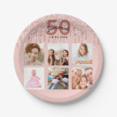 誕生日パーティー写真バラ金ゴールドピンク ペーパープレート (正面)