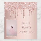 誕生日パーティー写真バラ金ゴールドピンク ワインラベル (シングルラベル)