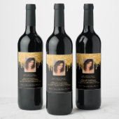 誕生日パーティー写真ブラックグリッター金ゴールドおもしろいファクト ワインラベル (ボトル)