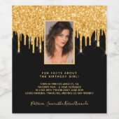 誕生日パーティー写真ブラックグリッター金ゴールドおもしろいファクト ワインラベル (シングルラベル)