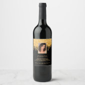 誕生日パーティー写真ブラックグリッター金ゴールドおもしろいファクト ワインラベル (正面)