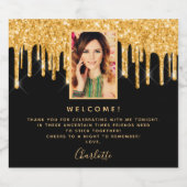 誕生日パーティー写真ブラックグリッター金ゴールドへようこそ スパークリングワインラベル (シングルラベル)