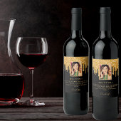 誕生日パーティー写真ブラックグリッター金ゴールドへようこそ ワインラベル