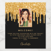 誕生日パーティー写真ブラックグリッター金ゴールドへようこそ ワインラベル (シングルラベル)