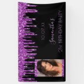 誕生日パーティー写真ブラックパープルグリッター エレガント 横断幕 (縦)