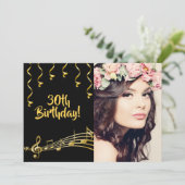 誕生日パーティー写真ブラック金ゴールドガラス 招待状 (スタンド正面)