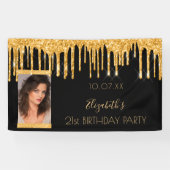 誕生日パーティー写真ブラック金ゴールドグリッターへようこそ 横断幕 (横)