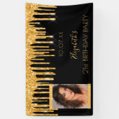 誕生日パーティー写真ブラック金ゴールドグリッターへようこそ 横断幕 (縦)